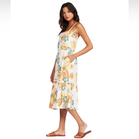 NWT! Roxy Women's Think of Me Floral Midi Tiered Dress Size Large - Picture 2 of 4